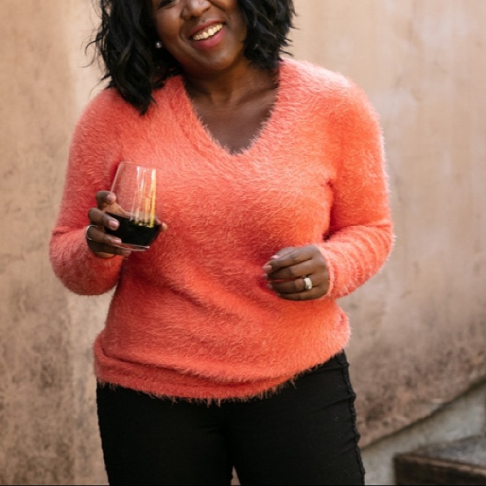 Evy’s tree Ruthie orange eyelash v neck sweater XS - Picture 1 of 13